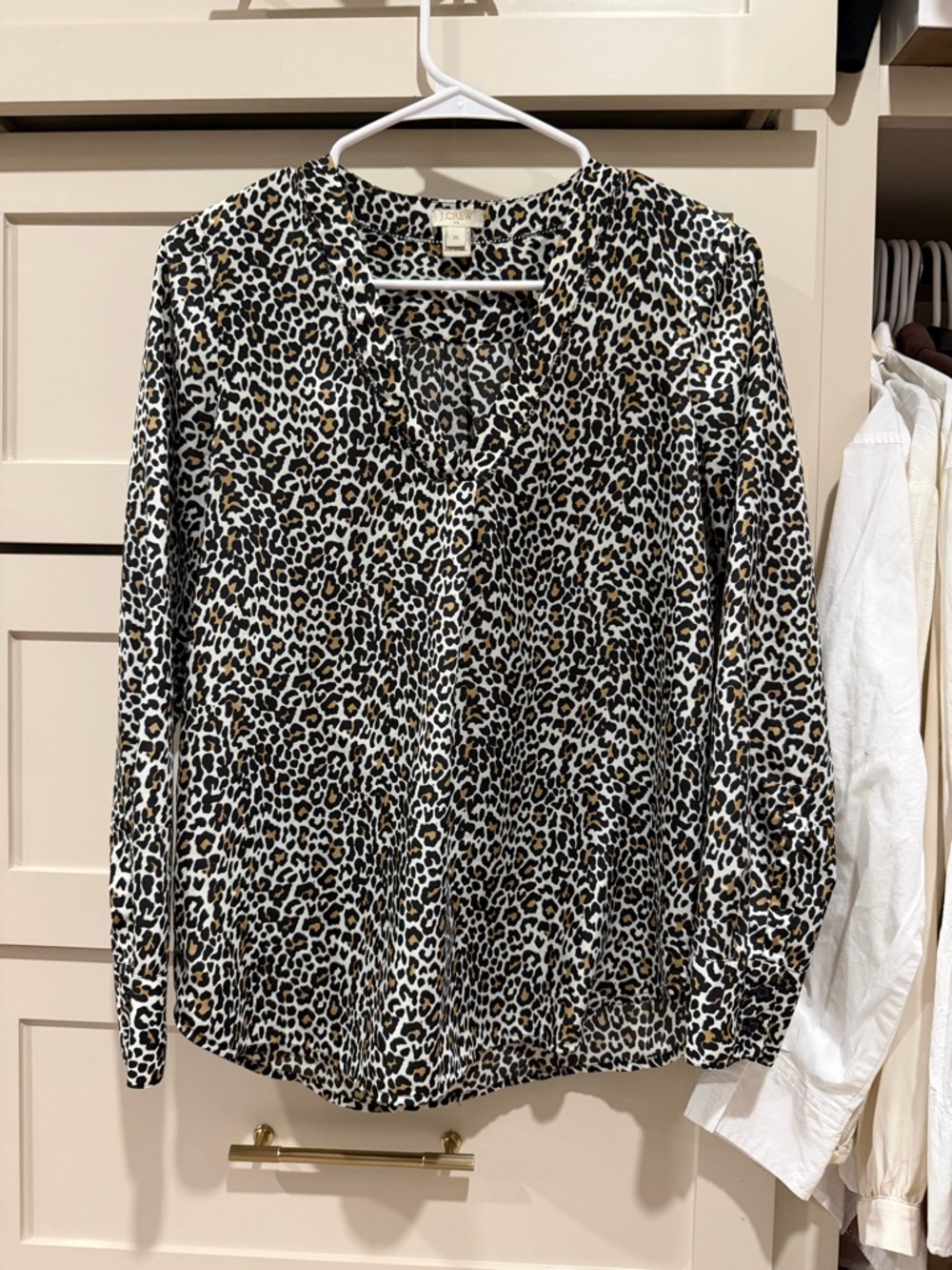 Jcrew Leopard Print Long Sleeve Blouse - White/Black/Brown